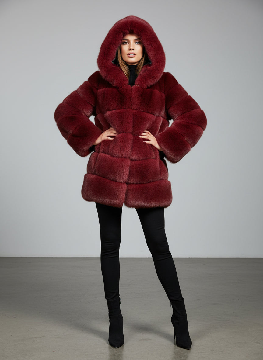 Luxury Fluffy Faux Fur Hooded Winter Coat Feminé Luxé