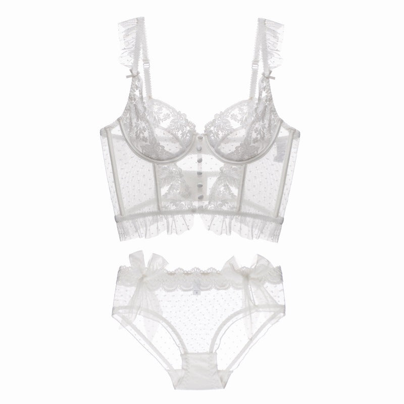 Sheer Embroidered Lace Longline Bralette & Panty Set Feminé Luxé