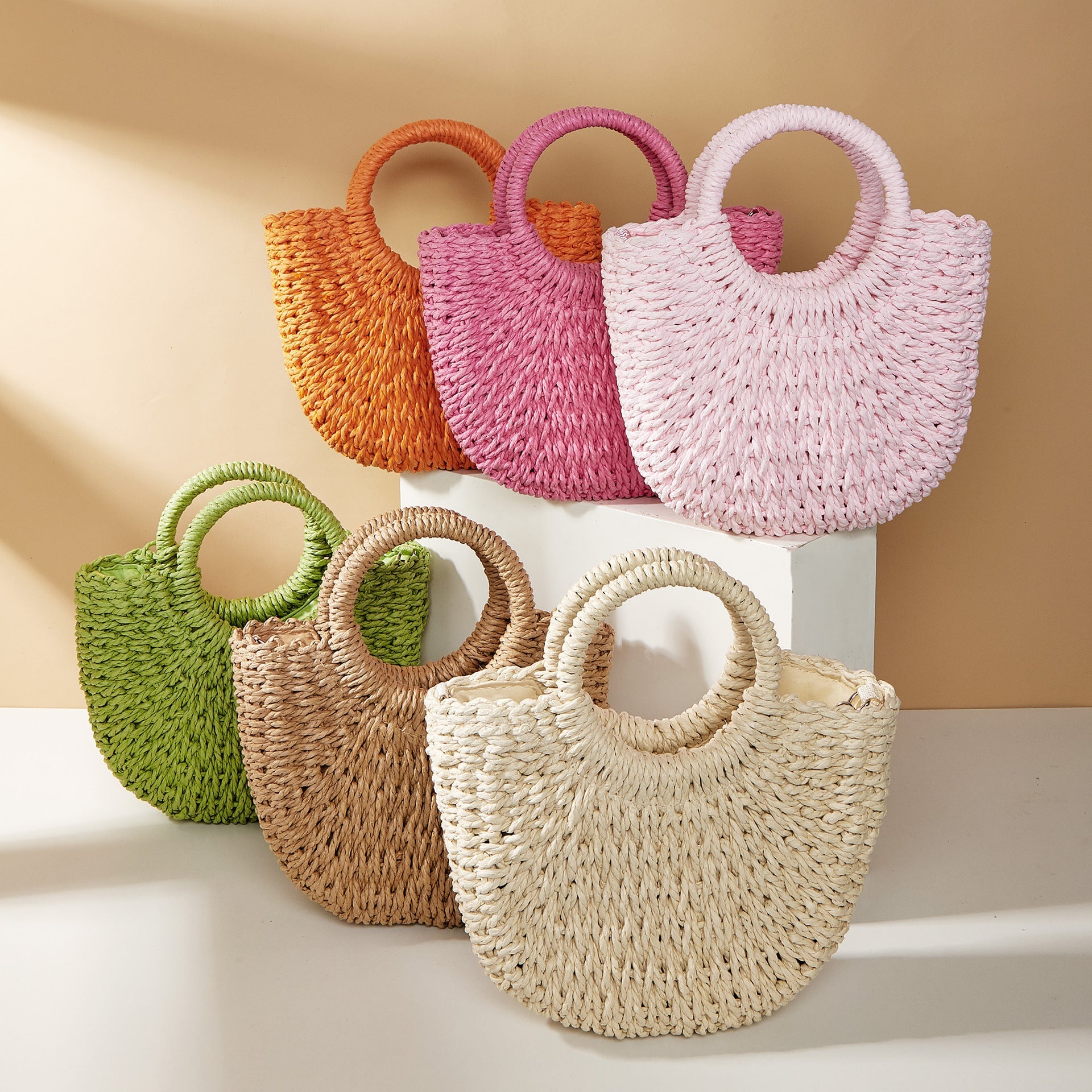 The Saint-Tropez Weave Beach Tote – Chic Round Handle Paper Straw Handbag Feminé Luxé