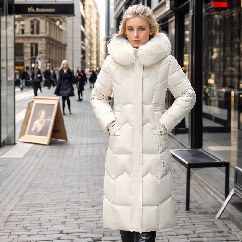 Elegant Straight-Slim Long Winter Padded Coat with Thick Fur Collar Feminé Luxé