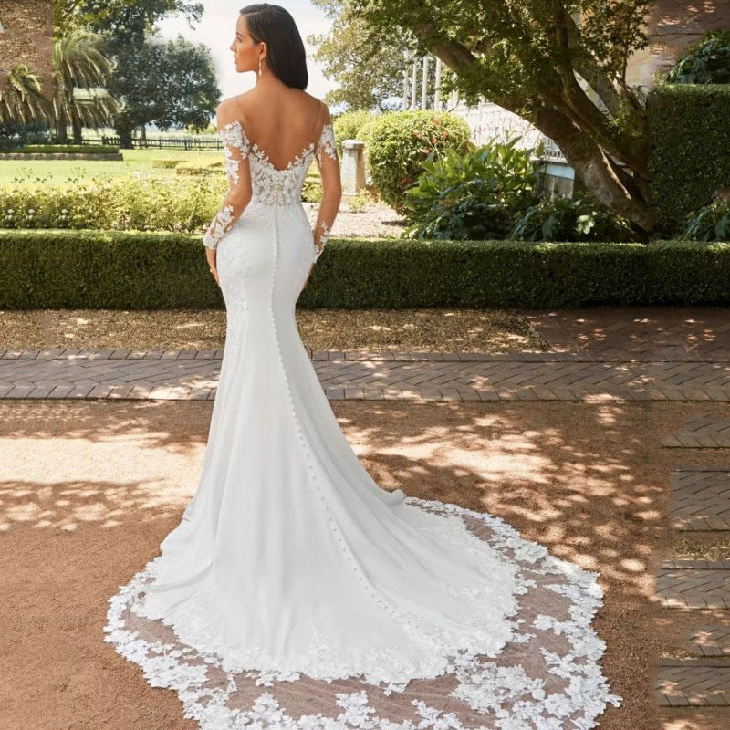 Elegant Lace Long Sleeve Backless Fishtail Wedding Dress Feminé Luxé
