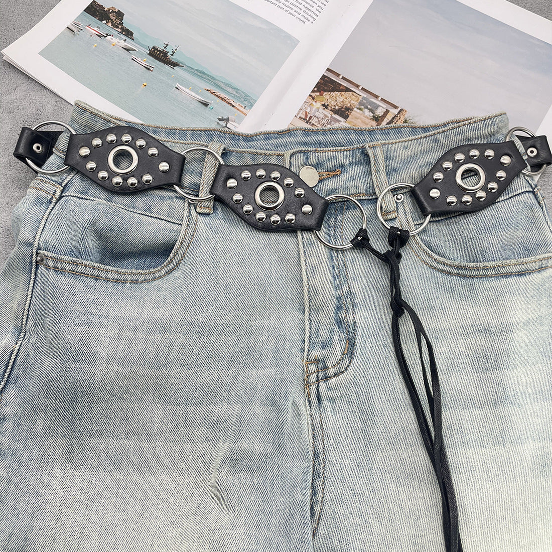 The Heavy Metal Cinch: Vintage Punk Double Ring & Stud Accent Belt Feminé Luxé