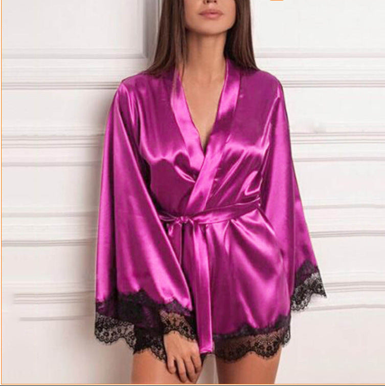 Silken Lace-Trim Kimono Robe | Signature Nightwear Feminé Luxé
