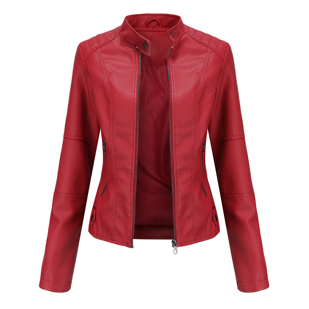 The 'Zenith' Slim-Fit Stand Collar Faux Leather Jacket | Biker Chic Feminé Luxé