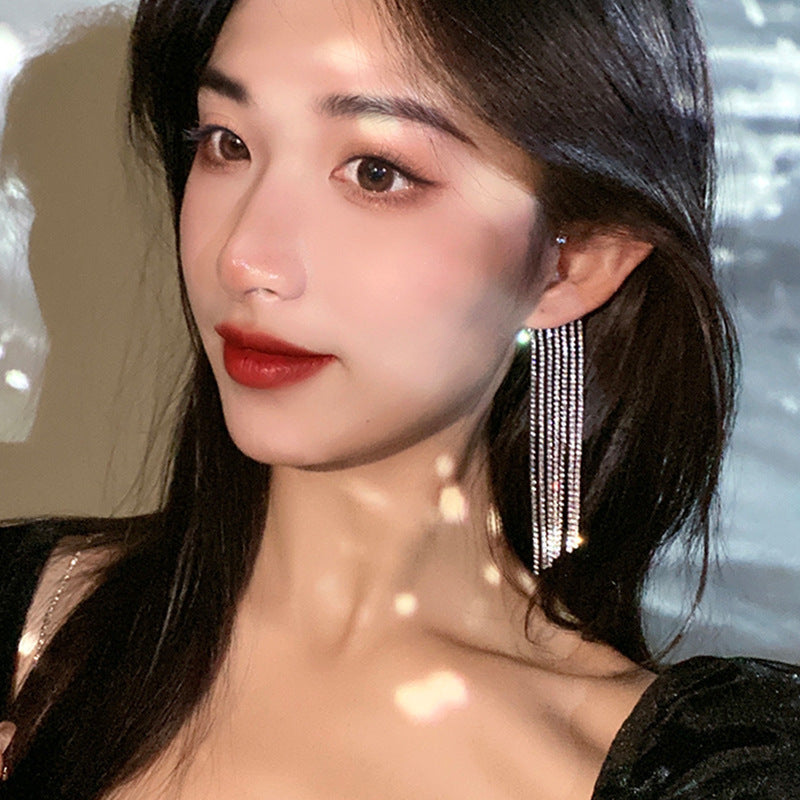 Feminé Luxé Signature: Cascading Crystal Tassel Statement Earrings | 14K Real Gold Plated Haute Dangle Feminé Luxé