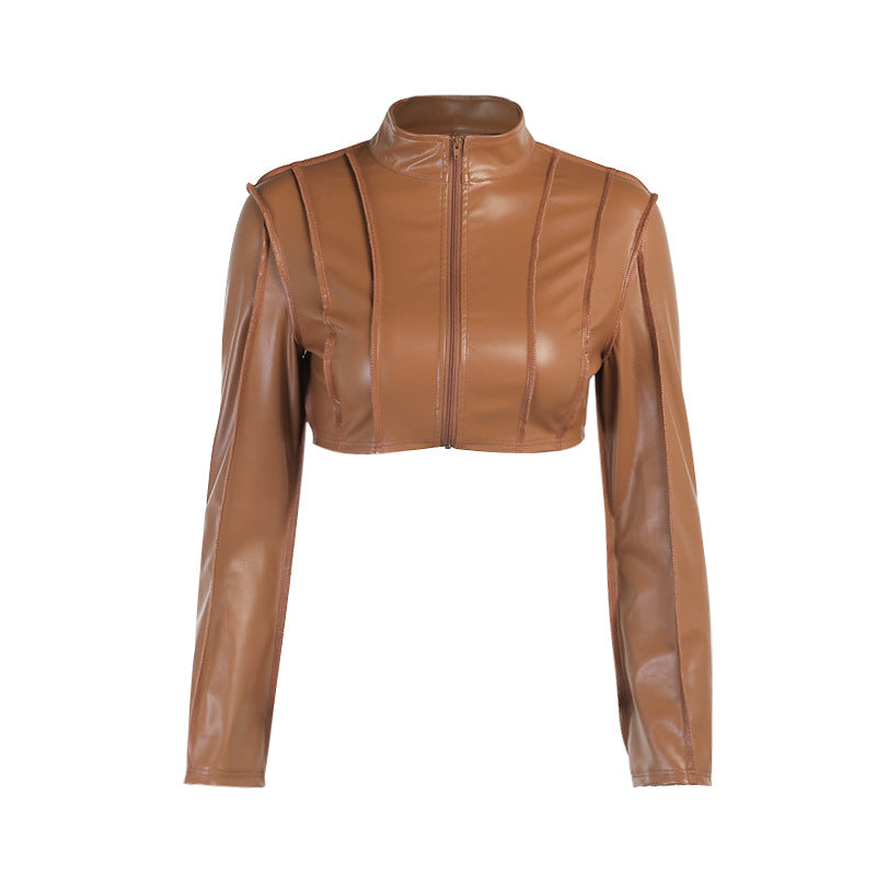 The 'Viper' Ultra-Cropped Faux Leather Jacket | High Collar Zipper Top Feminé Luxé