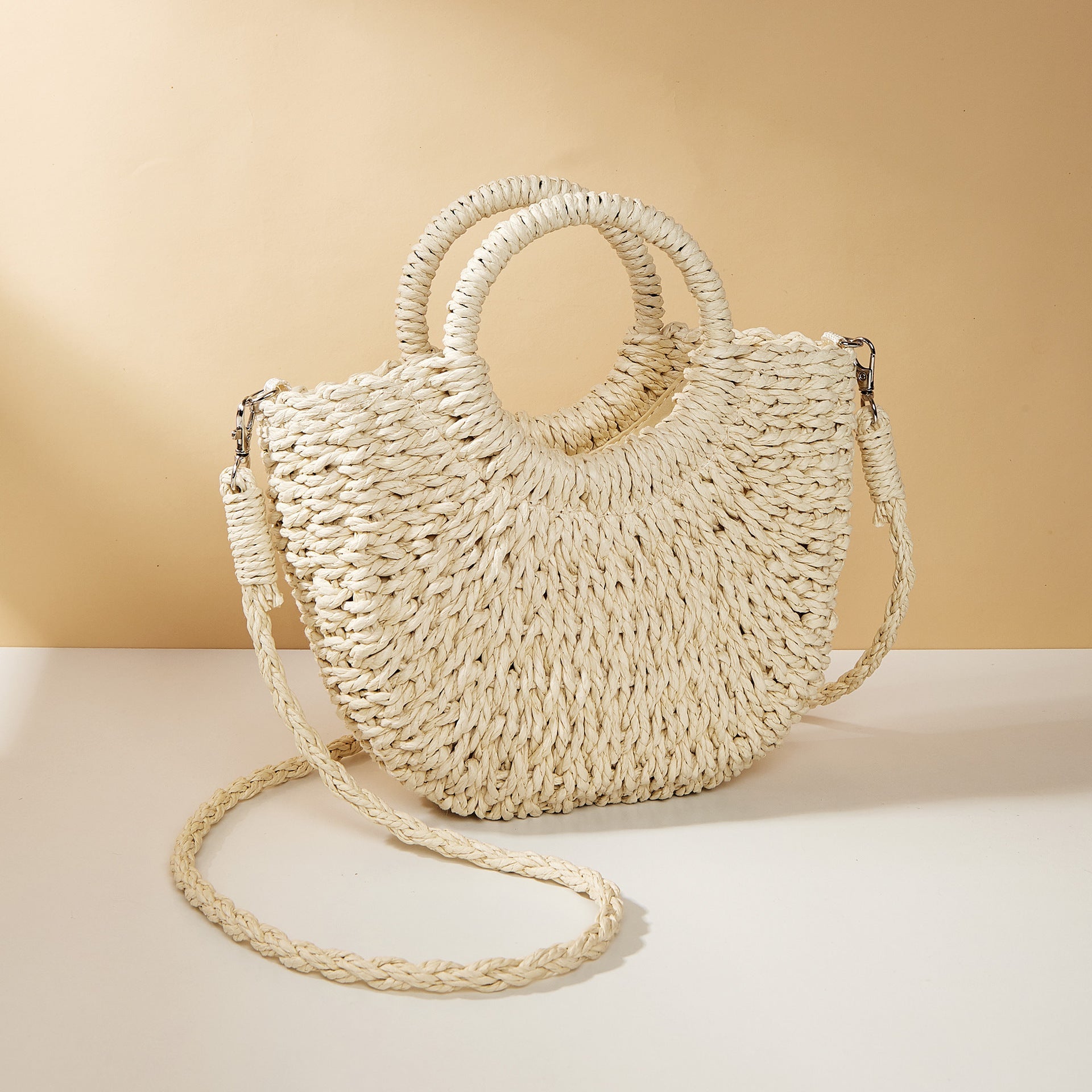 The Saint-Tropez Weave Beach Tote – Chic Round Handle Paper Straw Handbag Feminé Luxé