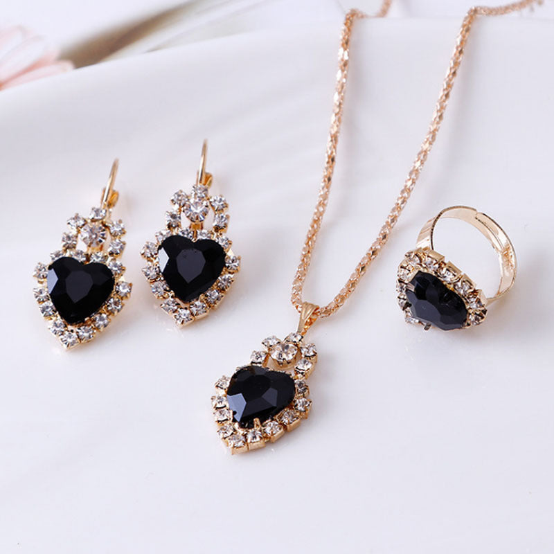 Elegant Water Drop Green Rhinestone Necklace, Earrings & Ring Set (3-Piece) Feminé Luxé