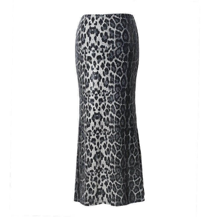 Leopard Print Sequin Stitching Stretch Skirt Feminé Luxé