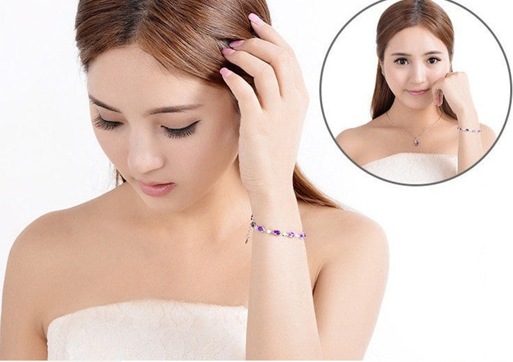 925 Sterling Silver 'Royal Violet' Amethyst Gemstone Tennis Bracelet Feminé Luxé