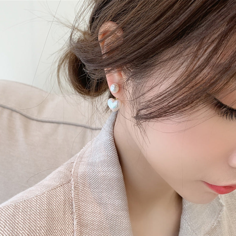 Chic Korean Style Pearl Heart Drop Stud Earrings | Electroplated Alloy with Semi-Precious Stone Inlay Feminé Luxé