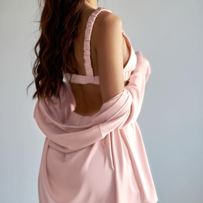 3-Piece Luxury Satin Loungewear Set: Robe, Bralette Top, and Long Pants Pajamas Feminé Luxé