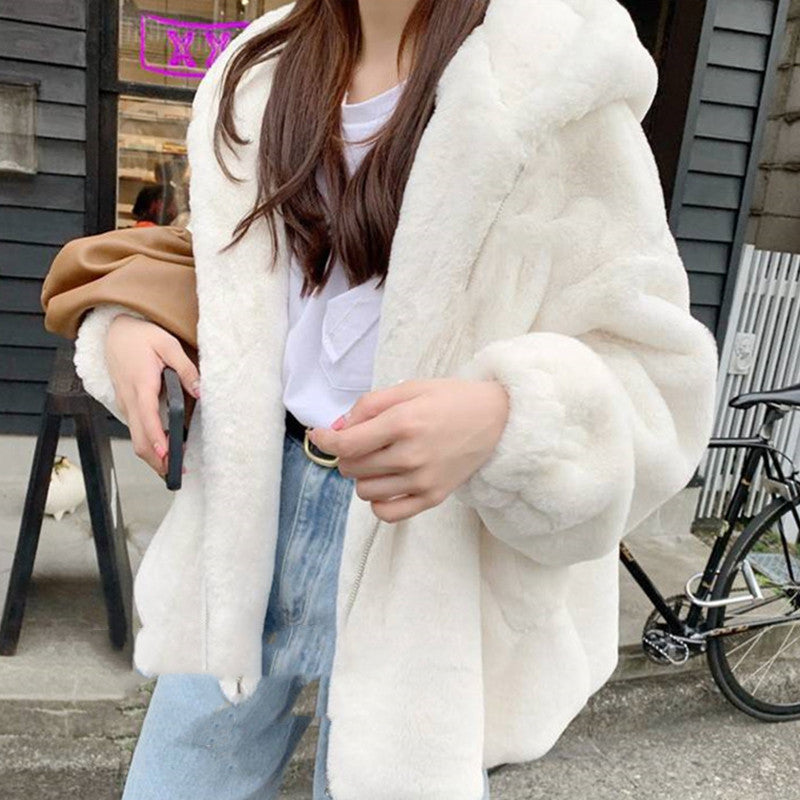 Luxurious Faux Fur Plus Cotton Thick Hooded Jacket Feminé Luxé
