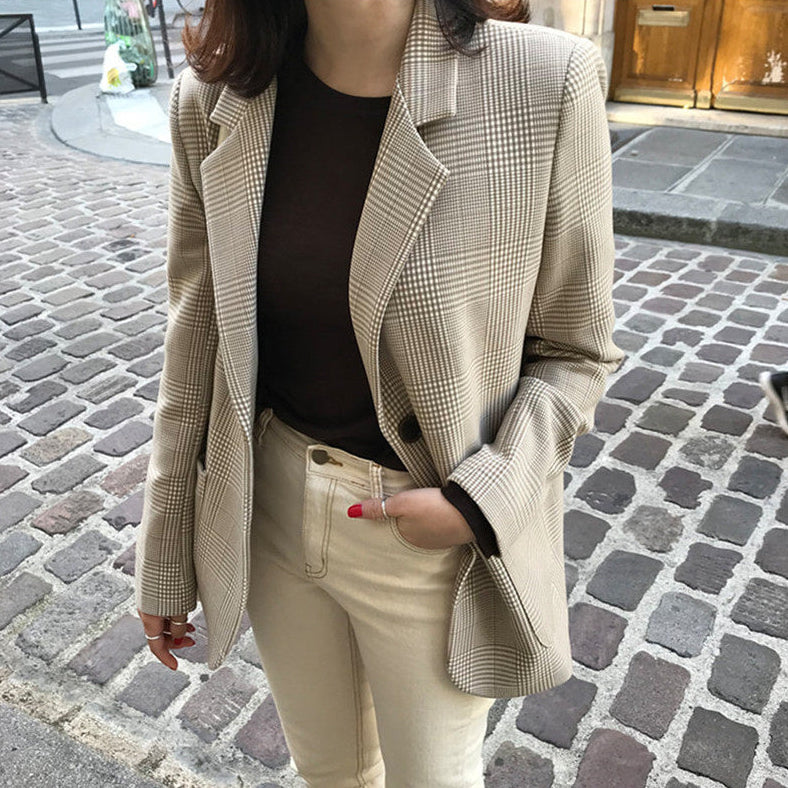 The Luxurious Heritage Plaid Oversized Blazer – Khaki Edit Feminé Luxé