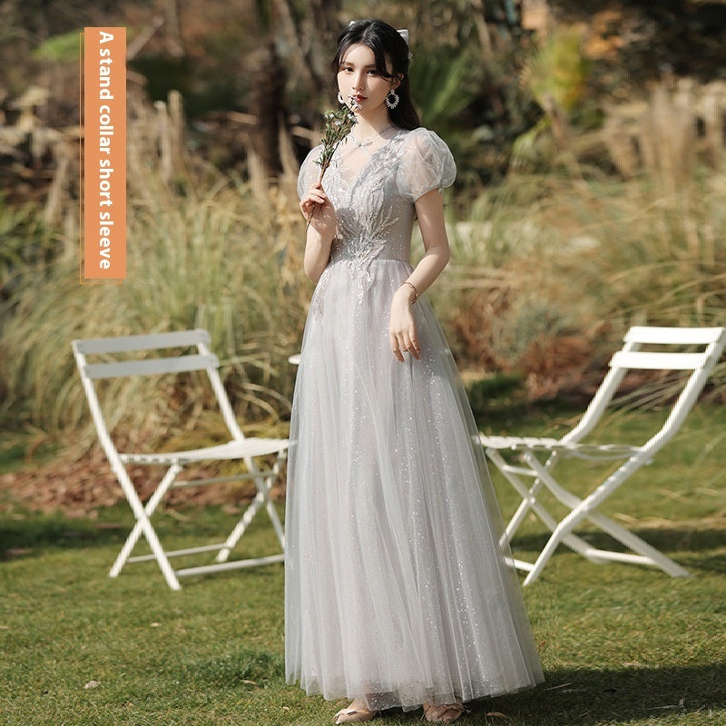 Romantic Tulle & Lace Maxi Bridesmaid Gown - Ethereal Puff Sleeve Formal Dress Feminé Luxé