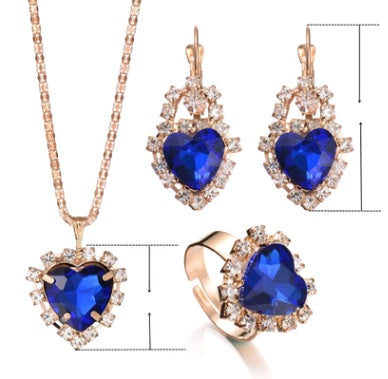 Opulent Rose Gold Ruby Teardrop Trio: Personalized Necklace, Earrings & Ring Set for High-Shine Glamour Feminé Luxé