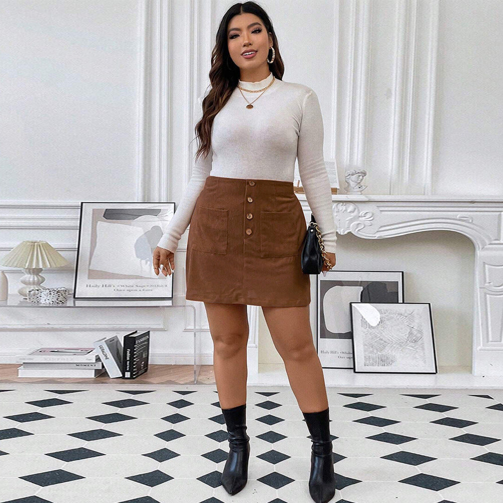 The Curvy Luxe Corduroy Mini Skirt with Utility Pockets Feminé Luxé