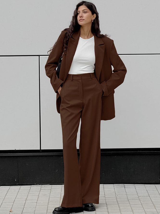 Vintage Inspired Oversized Blazer & Wide-Leg Pant Suit Set Feminé Luxé