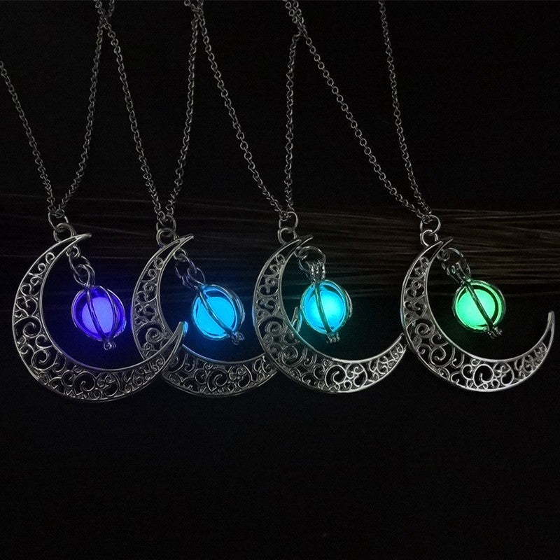 Mystic Moonlight Glimmer Necklace - Glow-in-the-Dark Moonstone Charm on Bamboo Chain Feminé Luxé