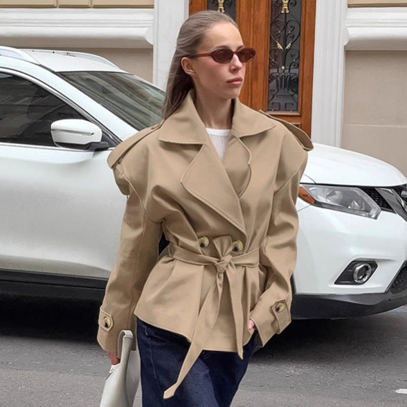 Trendy Casual Lace Up Waist-tight Mid-length Khaki Trench Coat For Women Feminé Luxé
