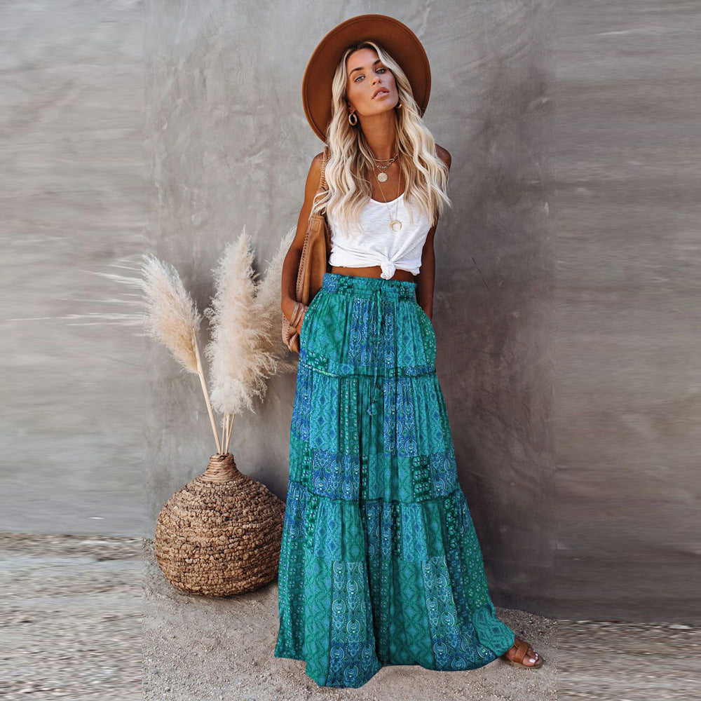 The Bohemian Resort Tiered Maxi Skirt | High-Rise & Hand-Printed Look Feminé Luxé