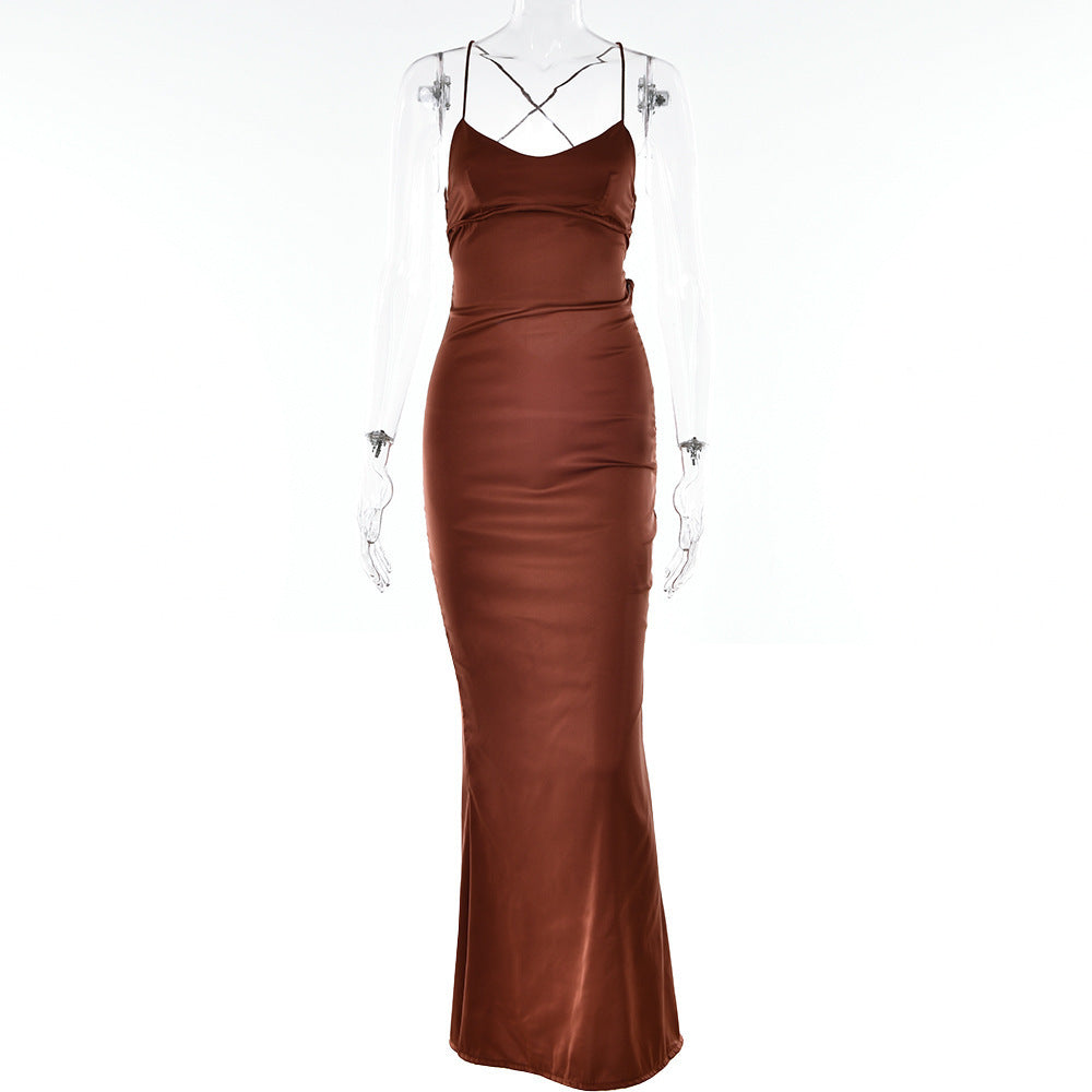 Copper Glow Backless Satin Dress Feminé Luxé