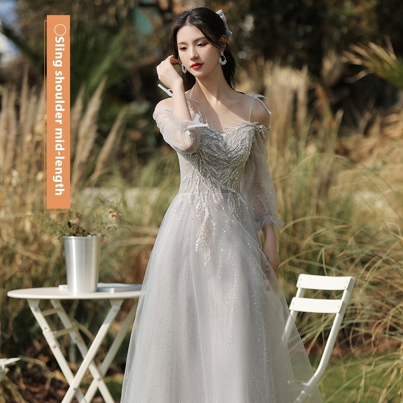 Romantic Tulle & Lace Maxi Bridesmaid Gown - Ethereal Puff Sleeve Formal Dress Feminé Luxé