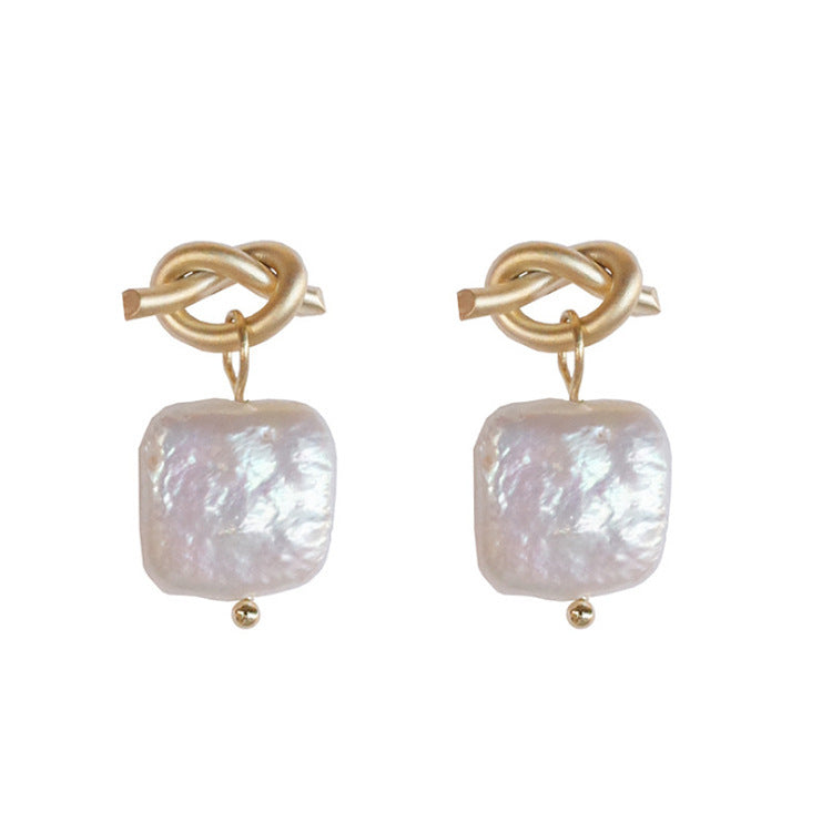 Avant-Garde Square Natural Pearl Studs | 925 Sterling Silver Geometric Earrings Feminé Luxé