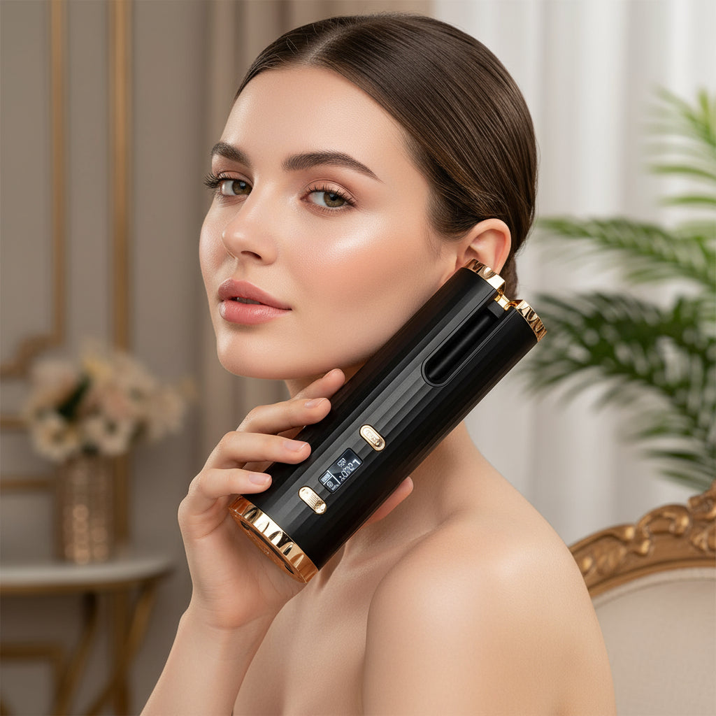 The Liberty Wave: Cordless Auto-Rotating Ceramic Curler with Digital LCD Display Feminé Luxé