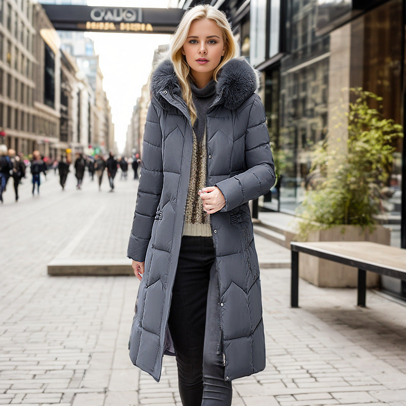 Elegant Straight-Slim Long Winter Padded Coat with Thick Fur Collar Feminé Luxé