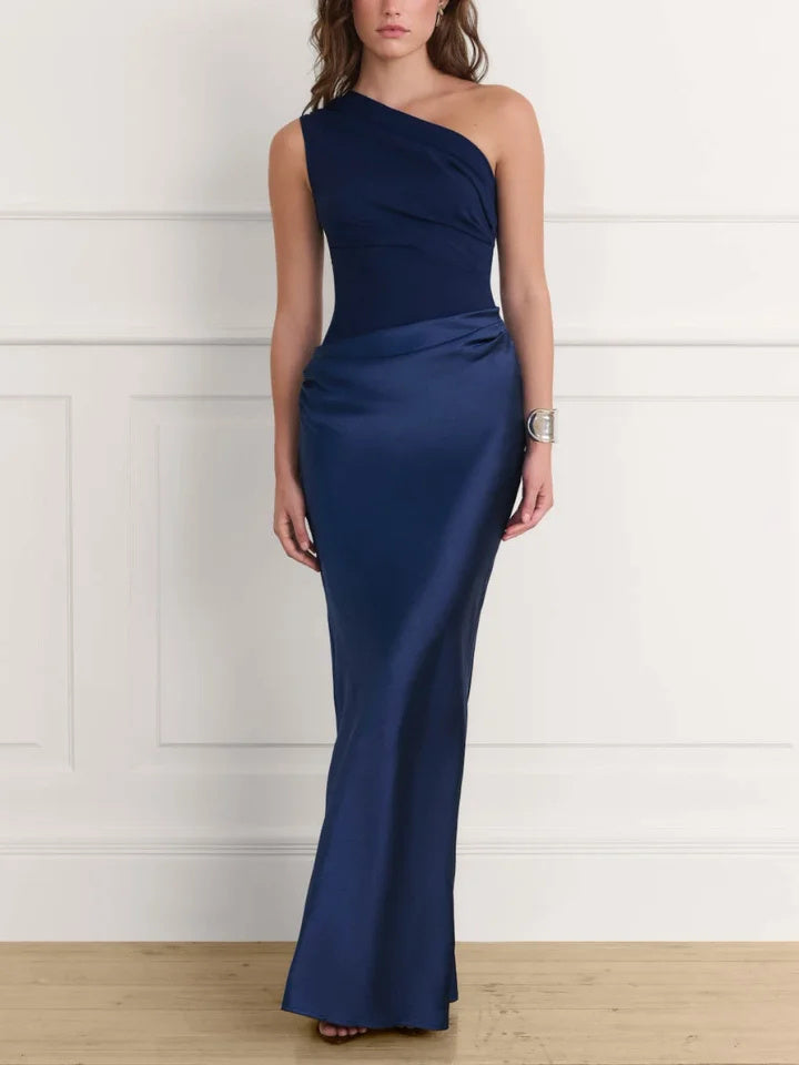 Espresso One-Shoulder Satin Gown Feminé Luxé