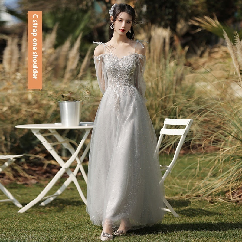 Romantic Tulle & Lace Maxi Bridesmaid Gown - Ethereal Puff Sleeve Formal Dress Feminé Luxé