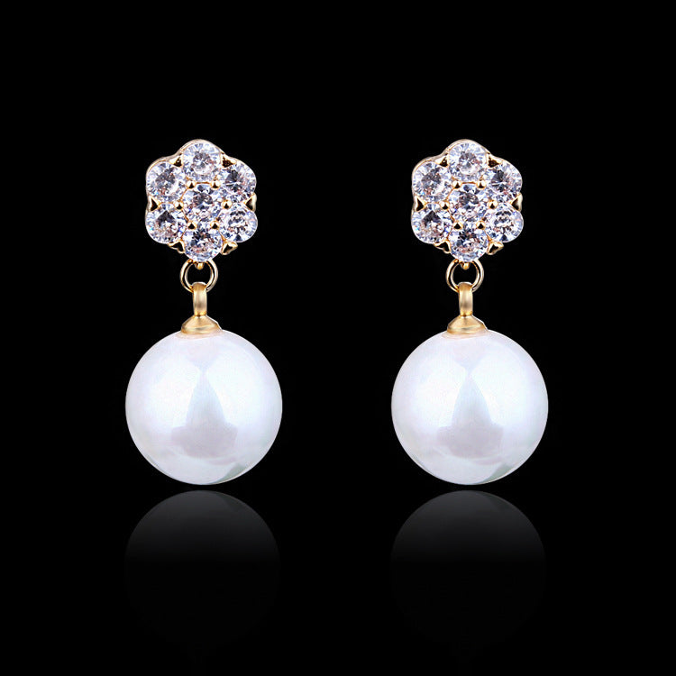 Exquisite S925 Silver Post | Crystal Flower & Pearl Drop Earrings Feminé Luxé
