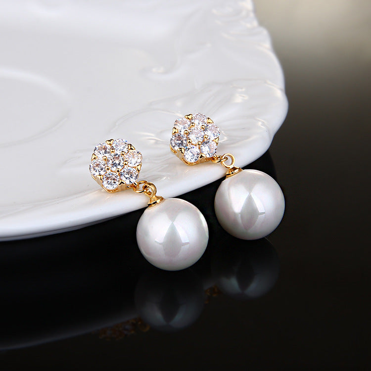 Exquisite S925 Silver Post | Crystal Flower & Pearl Drop Earrings Feminé Luxé