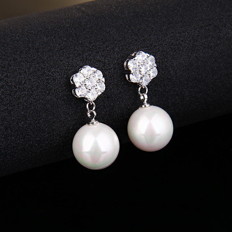 Exquisite S925 Silver Post | Crystal Flower & Pearl Drop Earrings Feminé Luxé