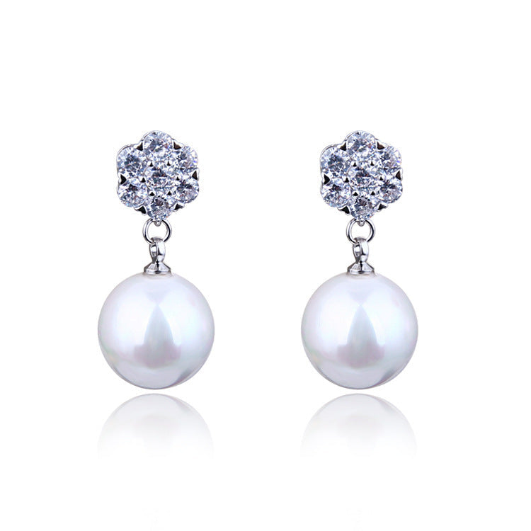 Exquisite S925 Silver Post | Crystal Flower & Pearl Drop Earrings Feminé Luxé