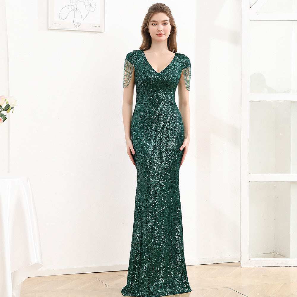 Sequined Slim Fit Long Evening Gown – Elegant Sparkling Formal Dress Feminé Luxé