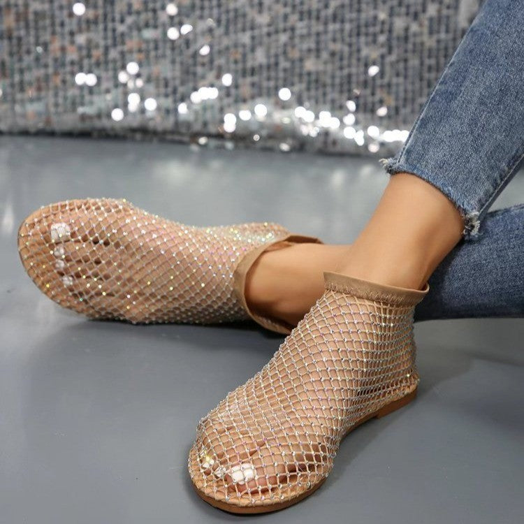 The Starlight Mesh Slide: Crystal Embellished Statement Flats Feminé Luxé