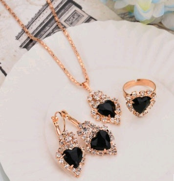 Opulent Rose Gold Ruby Teardrop Trio: Personalized Necklace, Earrings & Ring Set for High-Shine Glamour Feminé Luxé