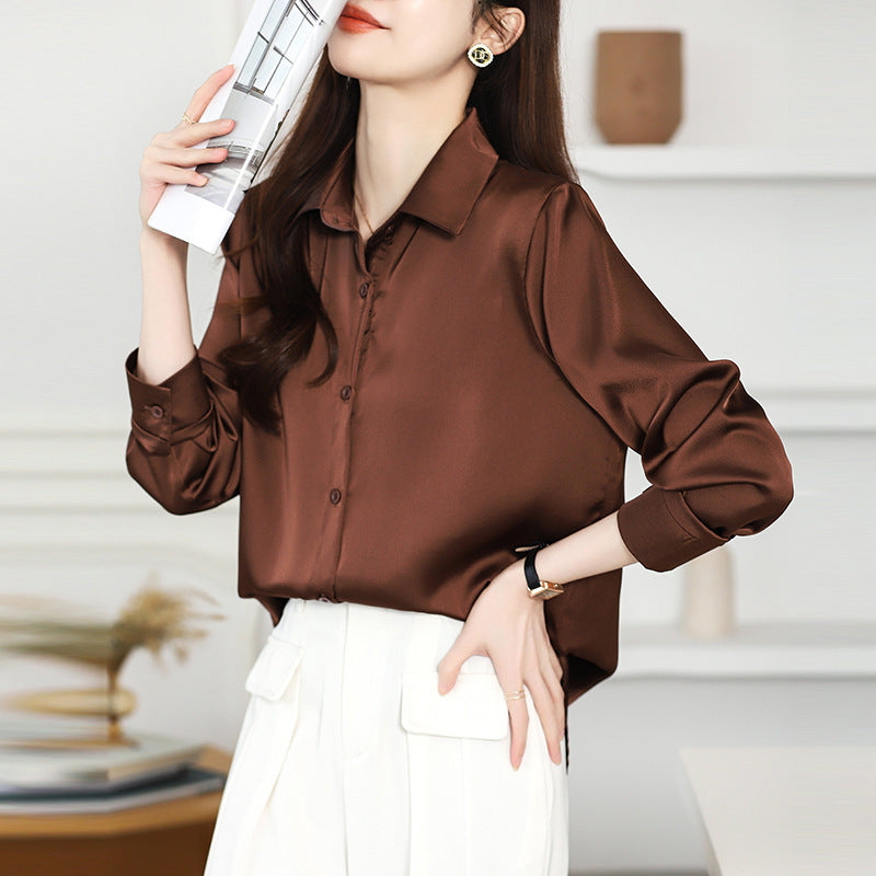 Luxé Non-Iron Satin Blouse - Classic Silky Long Sleeve Shirt Feminé Luxé
