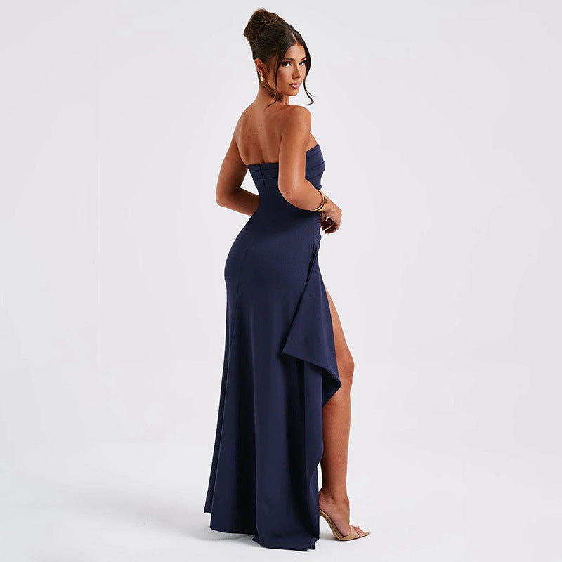 Elegant Strapless High Slit Pleated Maxi Gown | Formal Bridesmaid & Evening Party Dress Feminé Luxé