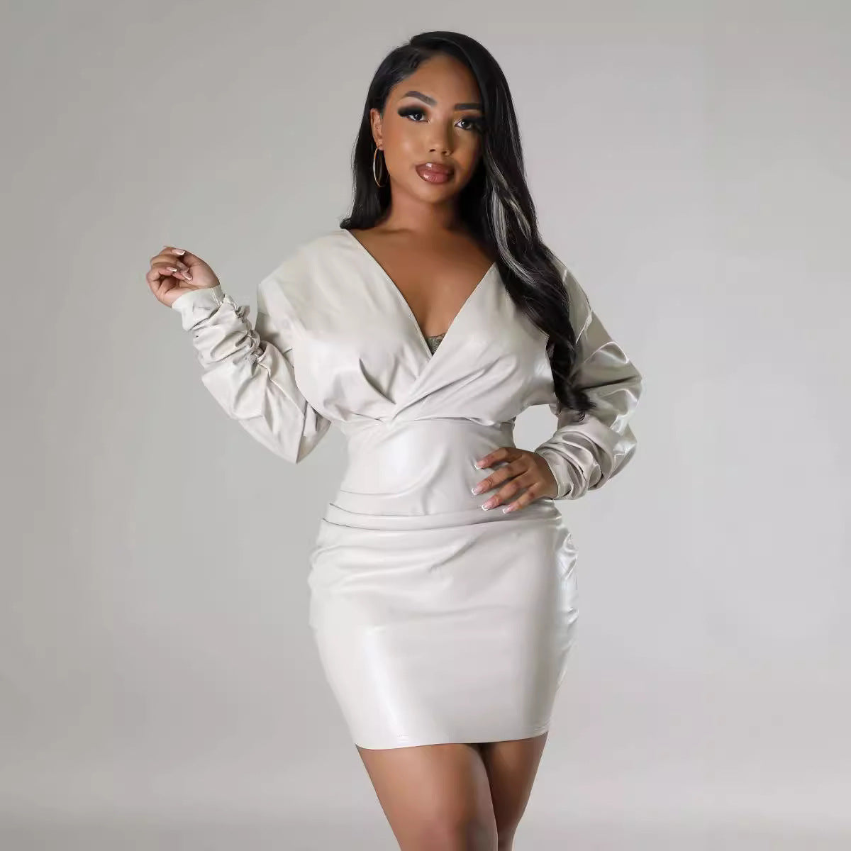 Ivory Faux Leather Mini Dress Feminé Luxé