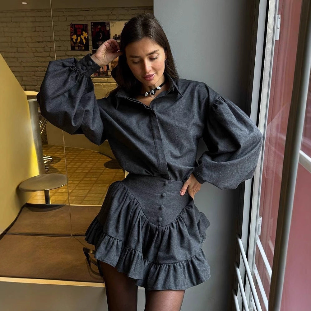 Designer Plaid Ruffle-Detail Crop Blouse & Tiered Mini Skirt Set – Gothic Chic Feminé Luxé