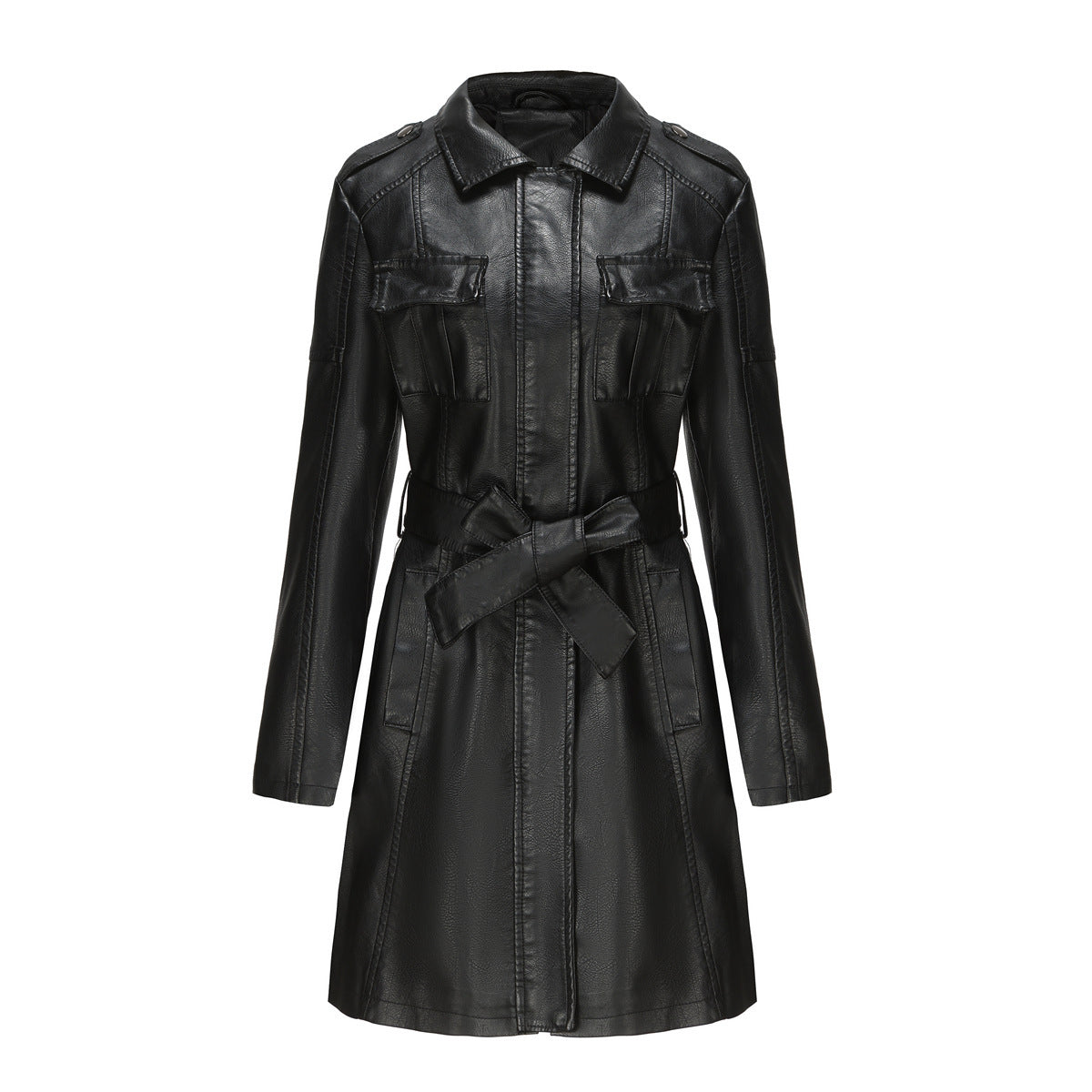 The 'Regent' Mid-Length Faux Leather Trench | Belted British Style Coat Feminé Luxé