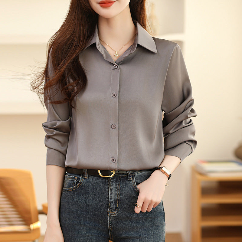 Luxé Non-Iron Satin Blouse - Classic Silky Long Sleeve Shirt Feminé Luxé
