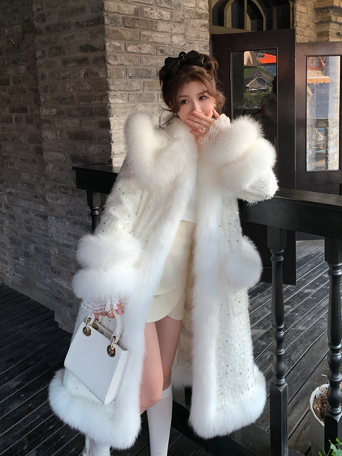 Feminé Luxé Exclusive Women's Graceful & Fashionable Fox Fur Down Jacket Beaded Coat Feminé Luxé