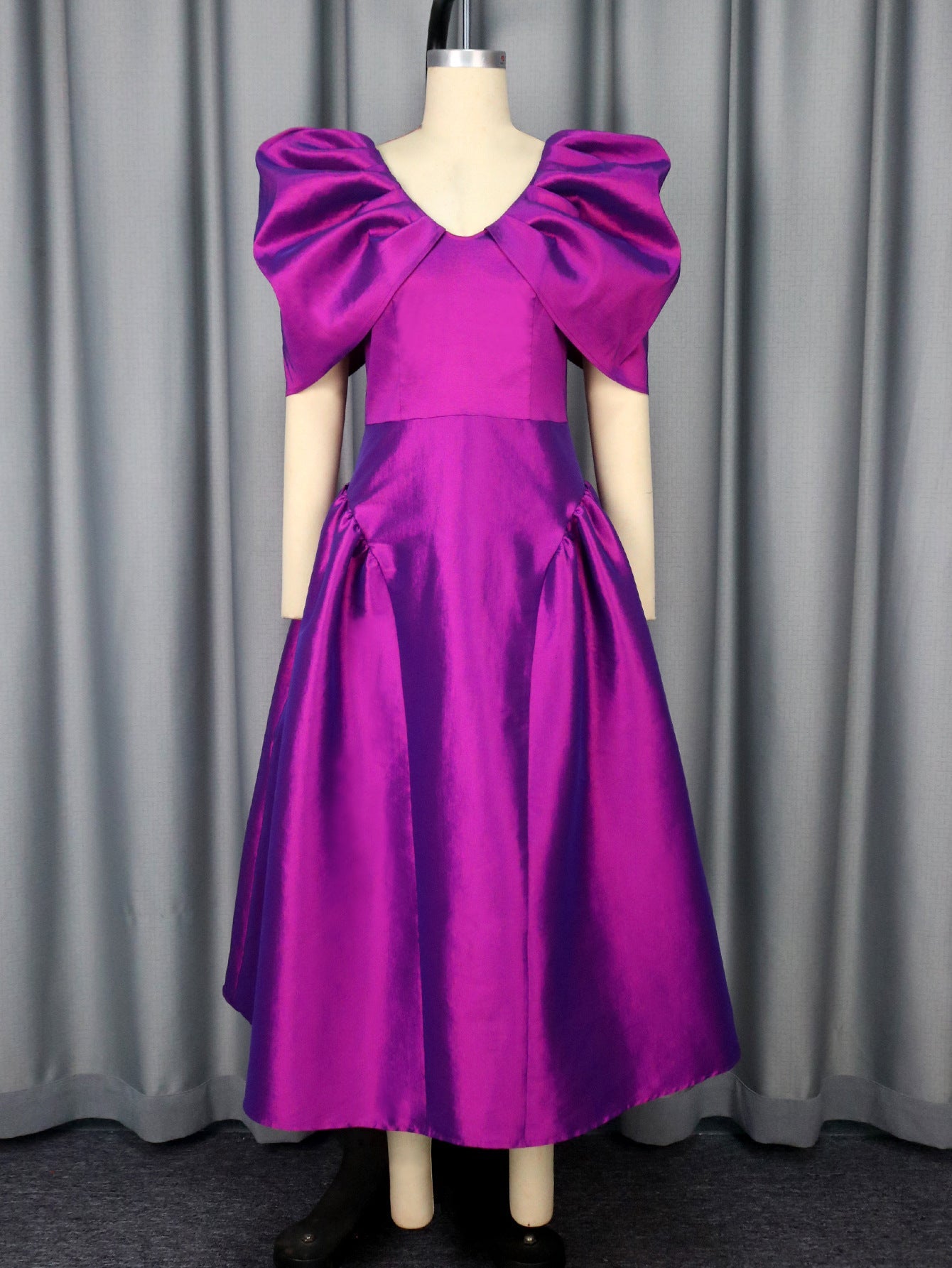 Puff Sleeve Satin Evening Banquet Dress Feminé Luxé
