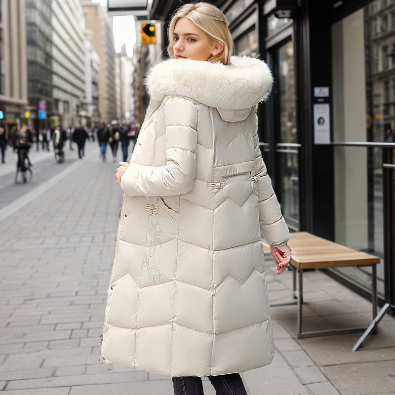 Elegant Straight-Slim Long Winter Padded Coat with Thick Fur Collar Feminé Luxé