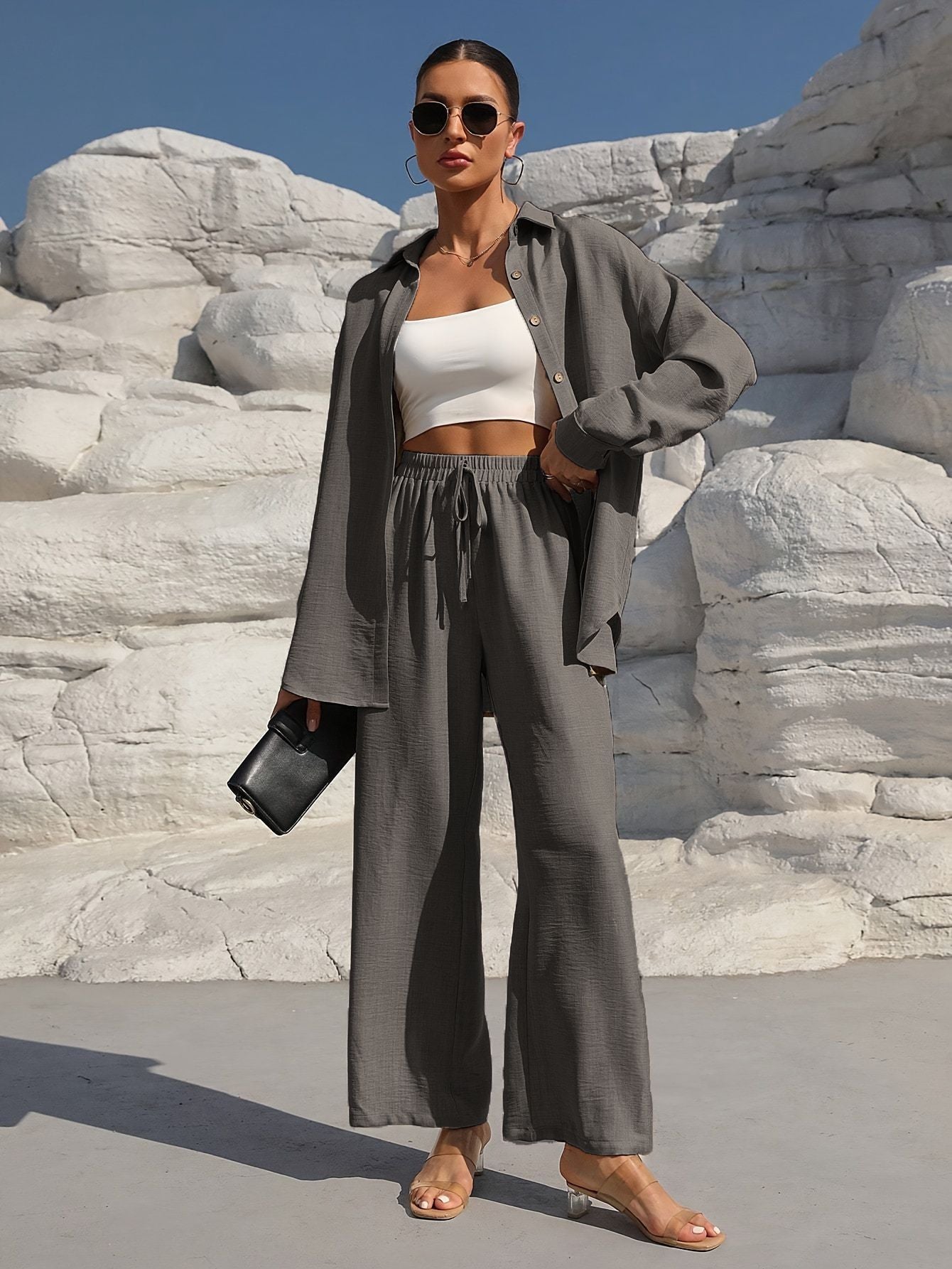 Luxury Lounge Co-ord: High-End Knit Cardigan & Wide-Leg Pants Set Feminé Luxé