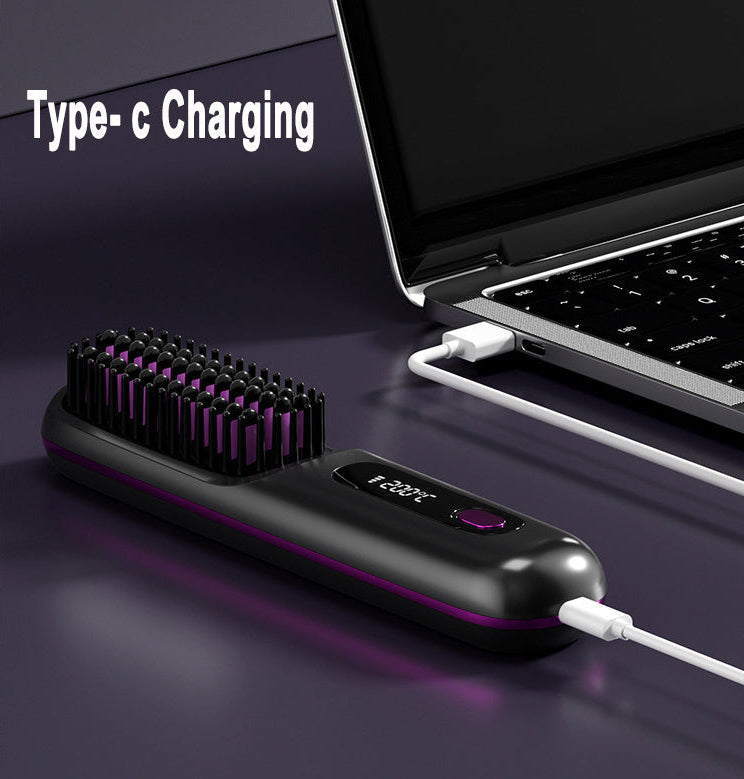 The Voyage Compact: Cordless USB-C Fast-Heat Straightening Brush with LCD Display Feminé Luxé